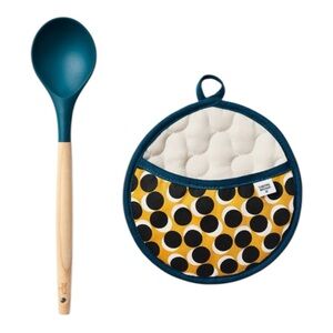 Tabitha Brown LIMITED EDITION Teal Spoon and Polka Dot Pot Holder Set